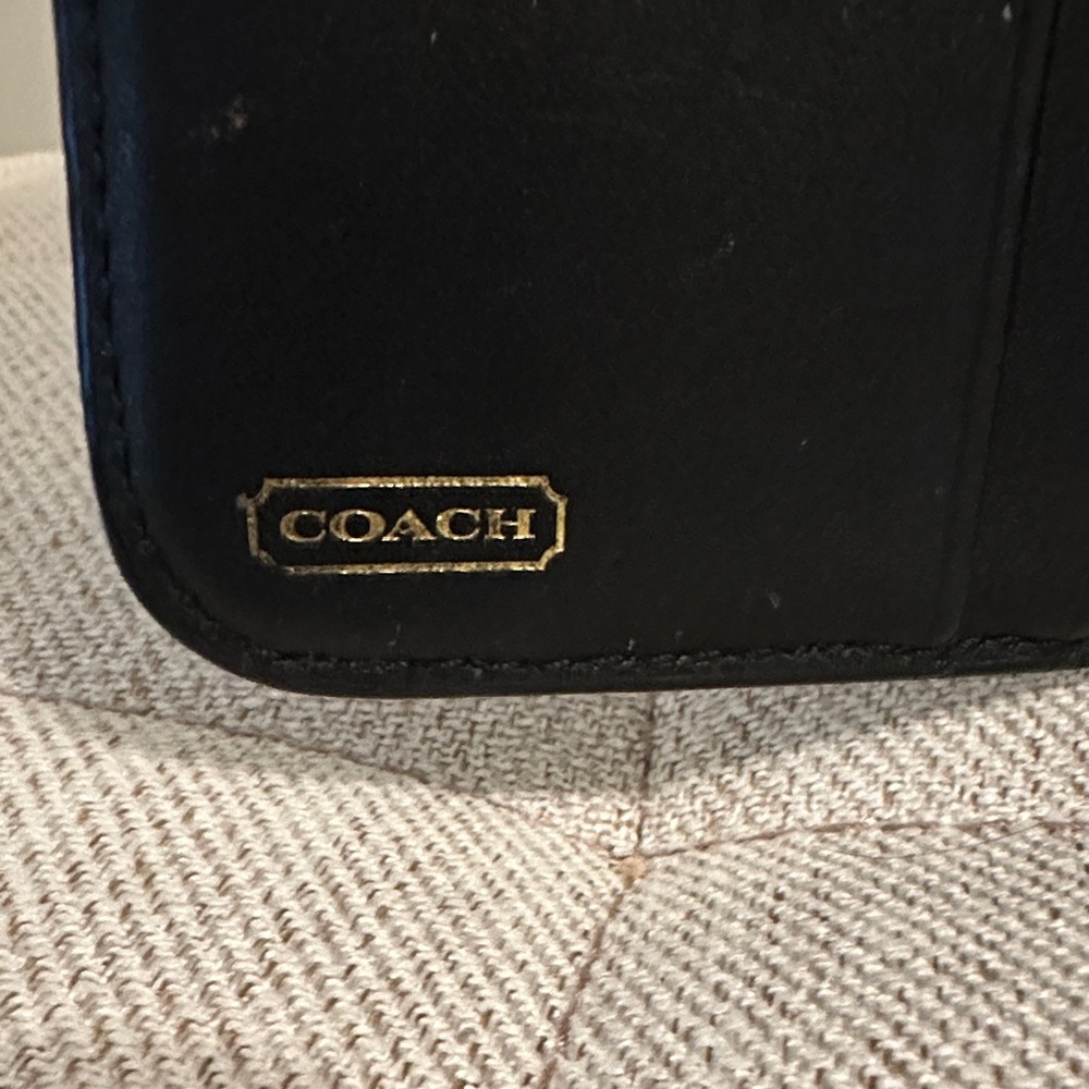 Coach Black Pebbled Leather Slim Envelope Wallet Silver Logo - Picture 7 of 8